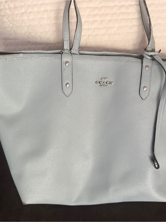 Coach Handbags - Coach Blue Pebbled Tote Open Closure Silver Hardware Signature Lining Charm